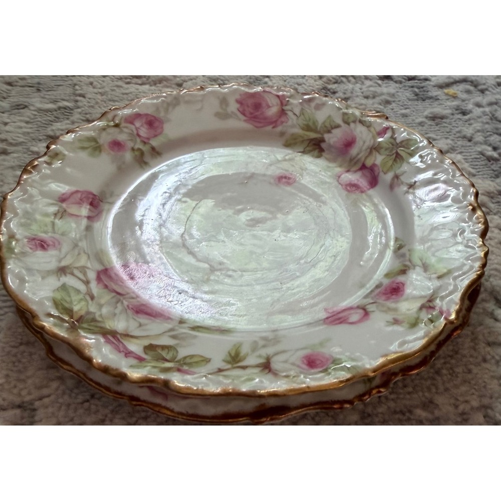 Elite Works Limoges France Pink Rose Gold Gilt Scalloped 6.25  Plates Set of 2 - Picture 3 of 5